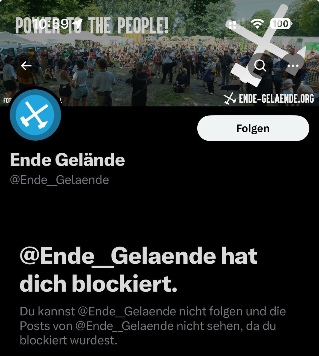 <a href="/HelmPeter/">Peter Helm 🇩🇪 🇺🇦</a> <a href="/Ende__Gelaende/">Ende Gelände</a> Wow. Wurde von <a href="/Ende__Gelaende/">Ende Gelände</a> ebenfalls blockiert, da ich es scheinbar gewagt hab Kritik zu üben. Das ist echt Erbärmlich und sagt viel über diese Gruppe aus. Klimaschützer sind das auf jeden Fall nicht.