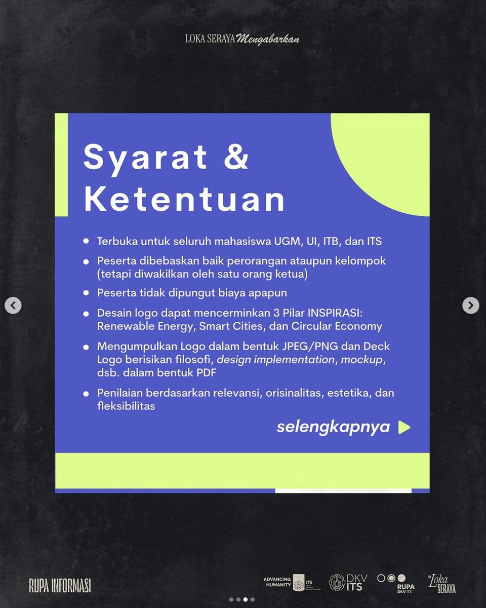 visualdesignits's tweet image. Detail lebih lanjut dan cara pendaftaran di link di bawah ini
🔗 bit.ly/TOR-INSPIRASI
📅 Deadline Pengumpulan: 4 Maret 2024 pukul 23.59 WIB
Bergabunglah dan tunjukkan ide dan konsep terbaikmu!
#RupaInformasi #HimaRUPAITS #VisualDesignITS #LokaSeraya #RekahBersama
