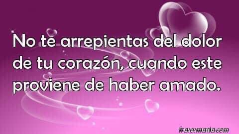 No te arrepientas del dolor de tu corazón, cuando éste proviene de haber amado.