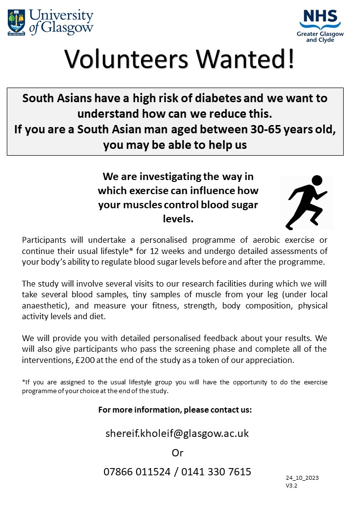 ** Volunteers wanted** South Asians have a high risk of #diabetes & we want to understand how can we reduce this. If you are a South Asian man aged 30-65 years old, contact Shereif: 07866 011524 & £200 token of appreciation will be given at the end of the study. @JasonGill74