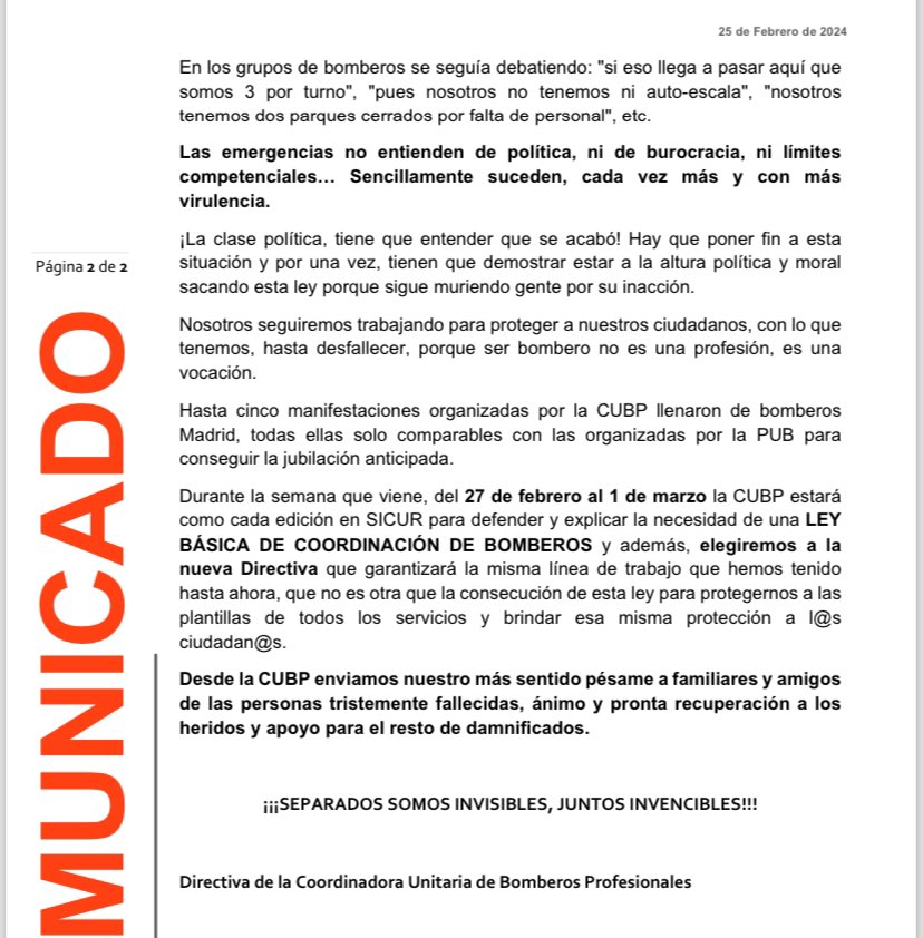PBPCyL's tweet photo. Lo acontecido en Valencia, pone de manifiesto, otra vez!, la necesidad de una #leyMarcoBomberos leer el comunicado de la @BomberosCUBP https://t.co/Jawhi21tln https://t.co/P2t0uPlzZa