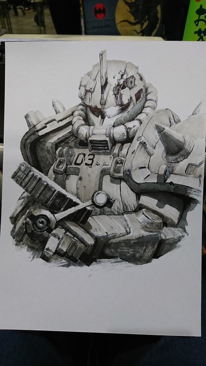 2017... rare occasion to play with @Artgerm 's cool brushpens n whatever i found in his pencilcase when i was accompanying him at Tokyo comiccon.. (i couldnt find version when i was done making the eye pink)

Zaku 4 lyfe