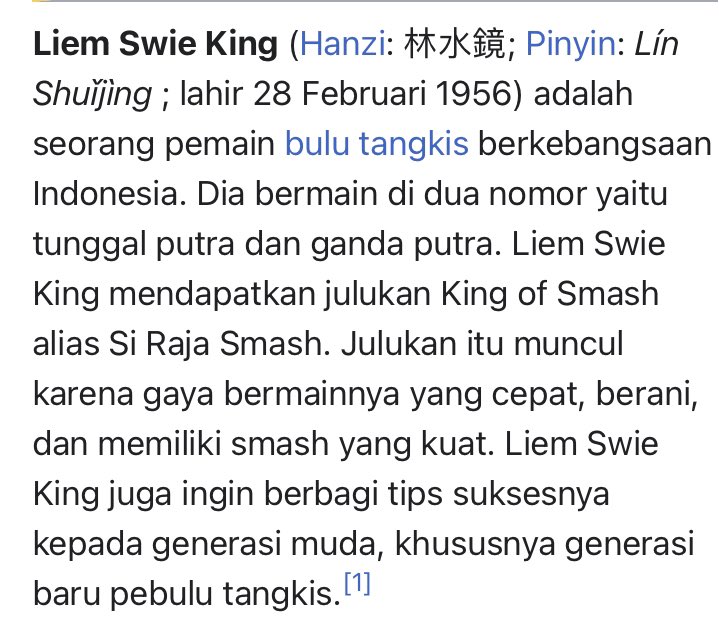 sentularoids's tweet photo. #langtwt #LearningIndonesian 
Read the excerpt about Liem Swie King, and answer the questions. Comment to answer. Semangat! 

1. Mengapa Liem Swie King dijuluki “Raja Smash”?
2. Menurut artikel tersebut, apa profesi Liem Swie King? 
3. Berapakah usia Liem Swie King saat ini? https://t.co/MQ16SjKrXa