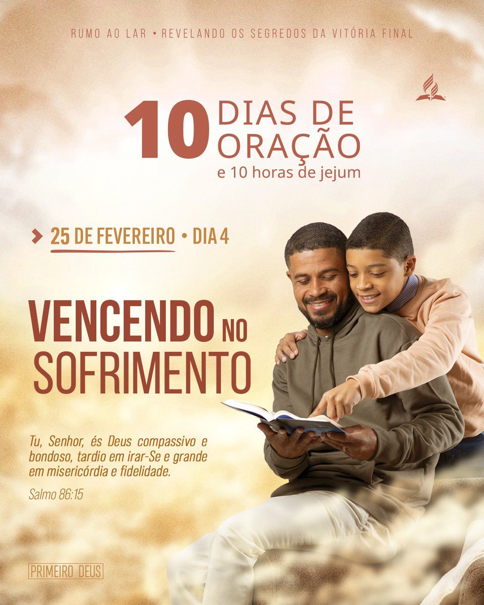 💬 *Dia 4 - #10DiasdeOração | Vencendo no sofrimento*

“O bendito Salvador Se põe ao lado de muitos cujos olhos estão tão cegados pelas lágrimas que nem conseguem discerni-lo. Deseja nos tomar pela mão para que O olhemos com fé simples, permitindo que Ele nos guie.” EGW.