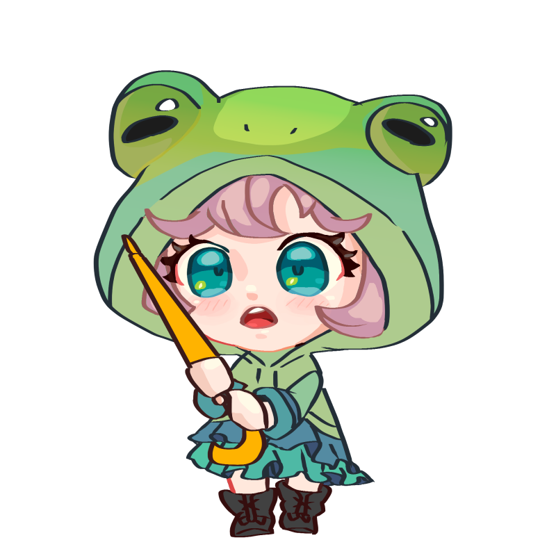 ぴ*】様 カエル イラスト カエルのカッパドレスちゃん色塗って動かした😊 #イラスト #ミニキャラ