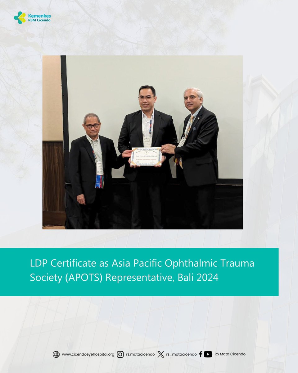 rs_matacicendo's tweet photo. Selamat dan Sukses untuk dr. Made Indra W, SpM, FICS - PMN RS Mata Cicendo, yang telah menyelesaikan Asia Pacific Academy of Ophthalmology (APAO) Leadership Development Project sebagai perwakilan Asia Pacific Ophthalmic Trauma Society (APOTS)
#APAO #APOTS #bali #indonesia https://t.co/aJuYFMIyqi