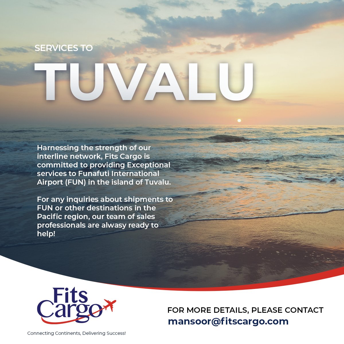 For any Air export shipments from BOM, COK or GOI to Funafuti International Airport (FUN), Tuvalu, please feel free to contact me on mansoor@fitscargo.com #Aircargo #Export #Airfreight #import #logistics #Freightforwarding #Supplychain #Pharmaexport #tuvalu