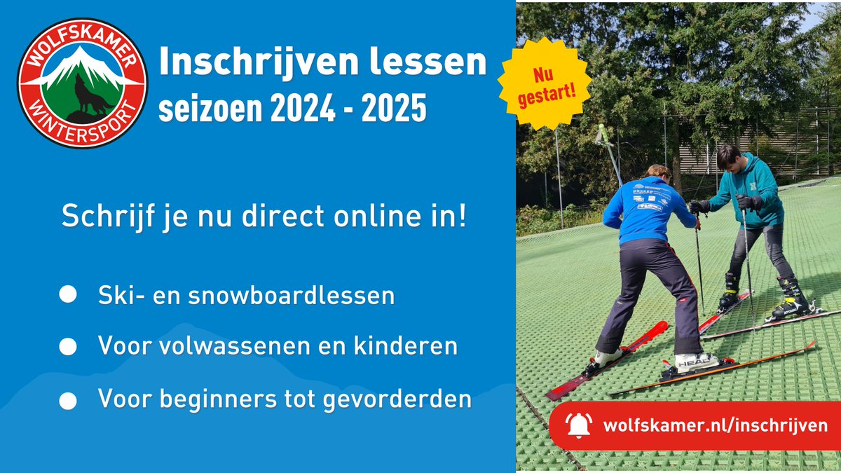 De inschrijvingen voor de ski- en snowboardlessen in seizoen 2024-2025 zijn nu geopend!  

Schrijf je nu eenvoudig online in:  wolfskamer.nl/inschrijven 

#Skiën #Snowboarden #Aanbieding #Skilessen #Wolfskamer #Wintersport #Vereniging