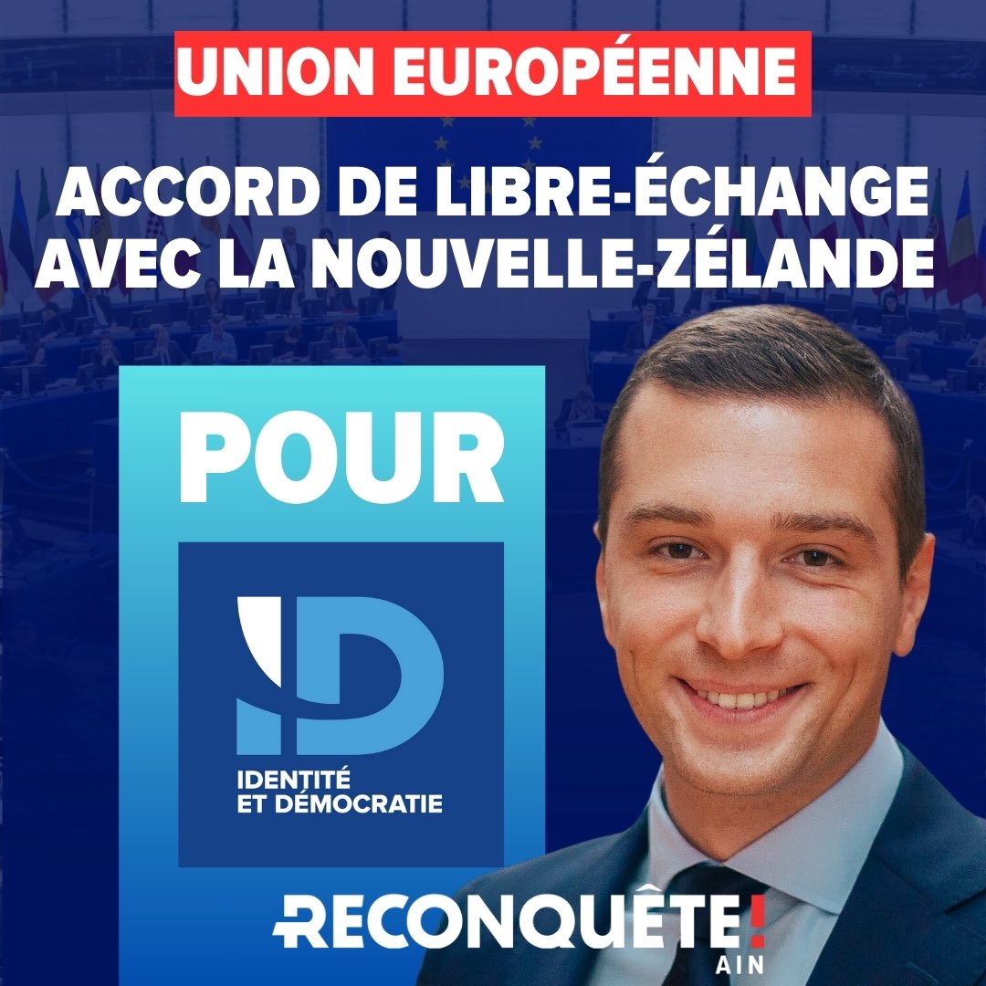 🔴 31 députés européens du groupe ID auquel appartient le Rassemblement National ont voté pour le traité de libre-échange avec la Nouvelle-Zélande.

🗳️Dès le 9 juin, au Parlement européen nous défendrons nos agriculteurs. 🧑‍🌾 

#BFMPolitique #AvecMarion #AgriculteursEnColère