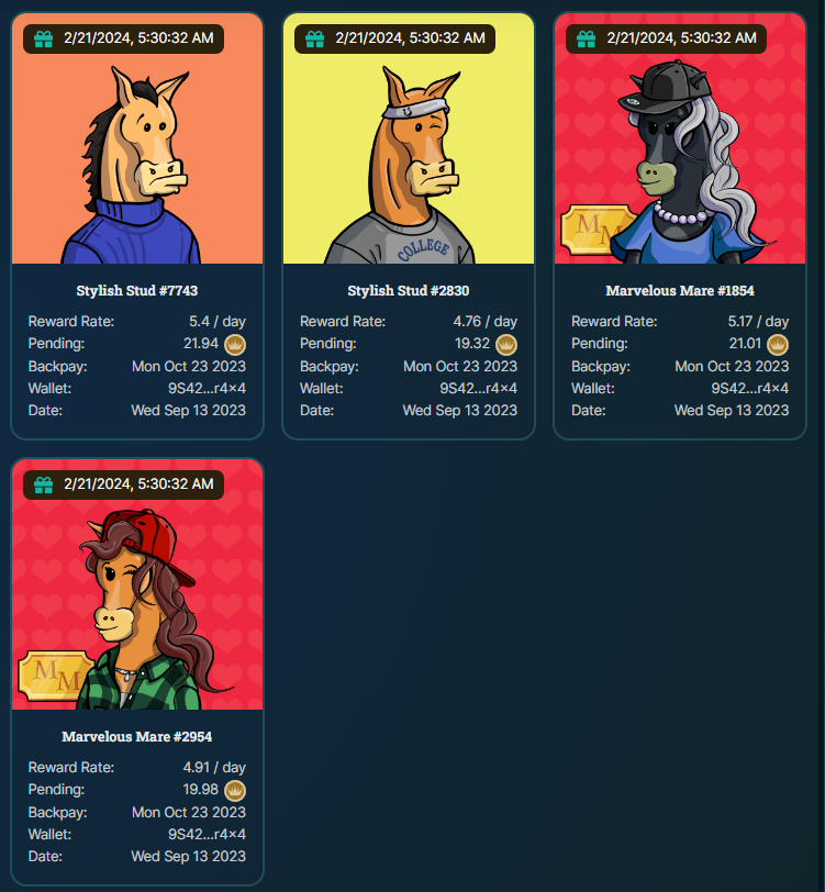 These fine jpegs are earning me: 

Per Day $32
Per Week $227
Per Month $985
Per Year $11,820

This is apart from my big $CROWN bags
And this project is juts getting warmed up. Should 5-10X from here.
Its just horse business folks <a href="/photofinishgame/">Photo Finish™ LIVE 🌹 🐎 Virtual Horse Racing</a>