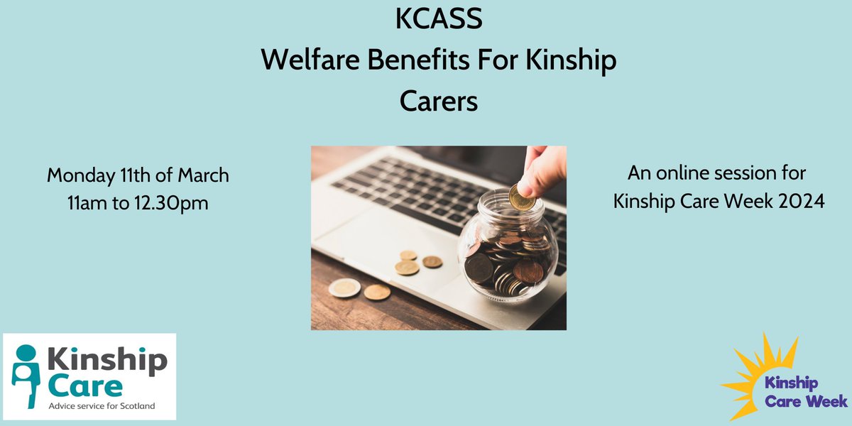 #KinshipCareWeek kicks off on March 11 with an online sessions all about social security benefits. Kinship Carers are invited to join us at 11am to find out what benefits they're entitled to and how to claim them. Register here: ow.ly/jji850Qyj3W