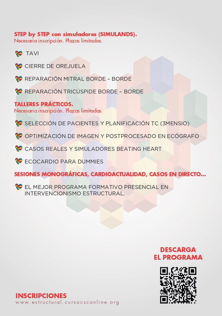 📣 Menos de 3 semanas para #CSCESTRUCTURAL2024 
▶️todavía hay plazas para los talleres!
▶️ 29 casos, concurso casos, talleres prácticos, simuladores, programa enfermería, CSC imagen, sesión cardiopatías congénitas,... y mucho más
▶️Inscripciones  gratis!