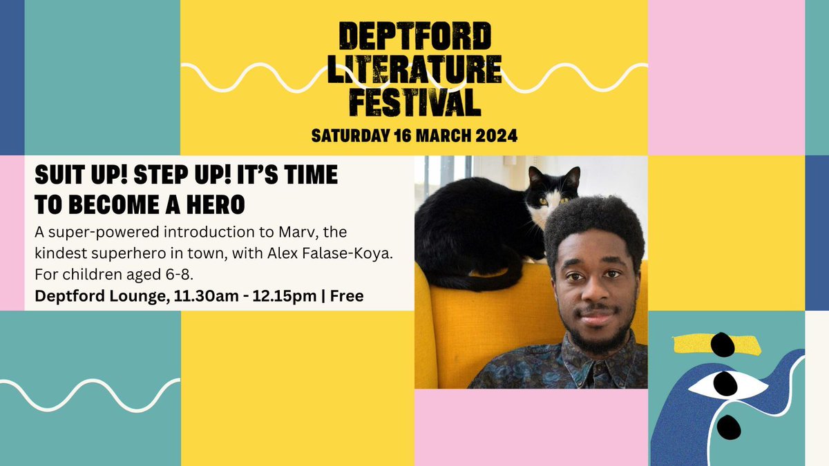 Create your own superhero suit and meet Marv, the kindest of superheroes, in an interactive & fun workshop with children's author @AlexFKoya. 11.30am - 12.15pm, Sat 16 March @DeptfordLounge Children's library. For 6-8 yrs. Free, book now: bit.ly/3uJpIRP #DeptfordLitFest