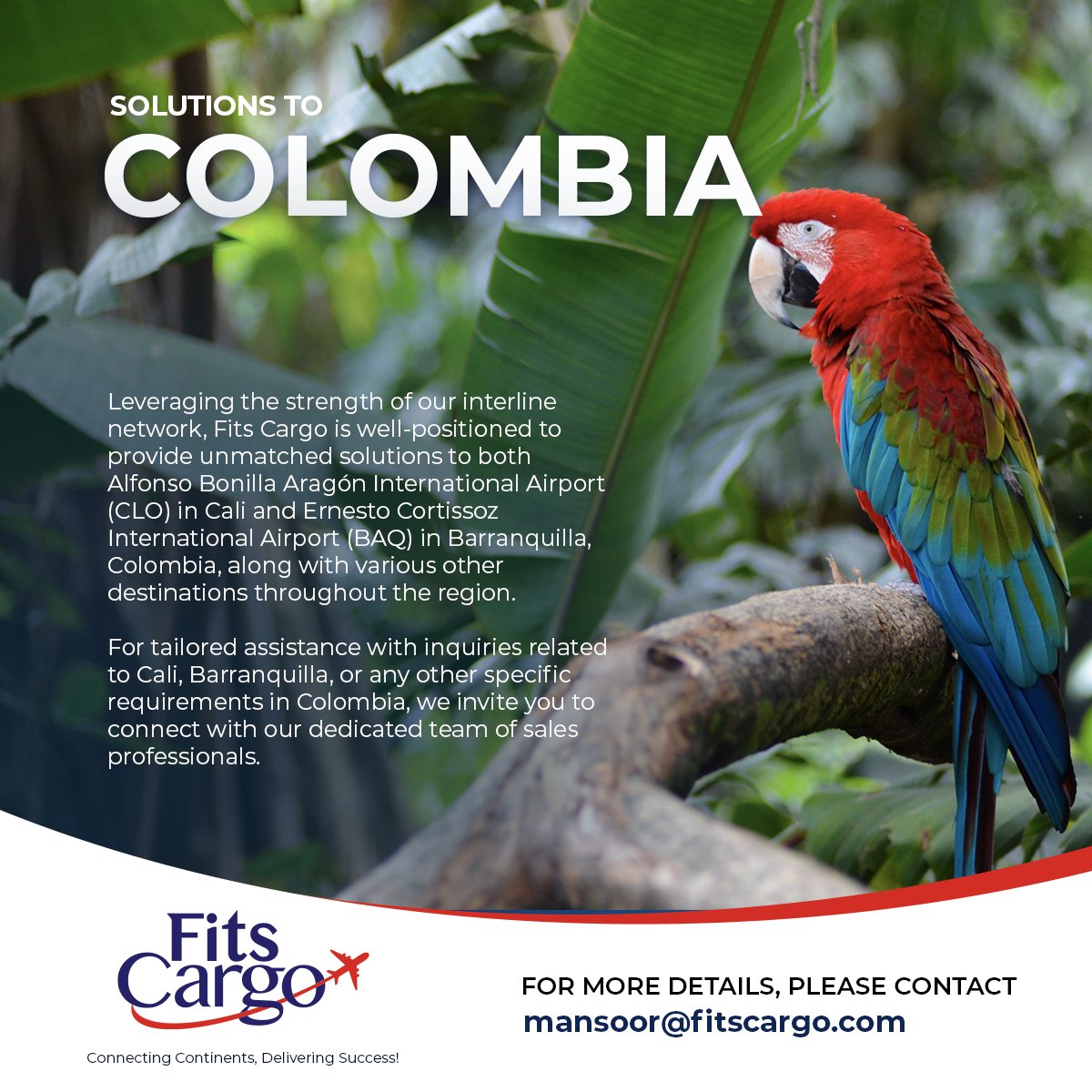 For any Air export shipments from BOM, COK or GOI to Cali (CLO) and Barranquilla (BAQ), Colombia, please feel free to contact me on mansoor@fitscargo.com  #Aircargo #Export #Airfreight #import #logistics #Freightforwarding #Supplychain #Pharmaexport #Bamako #Mali #Colombia