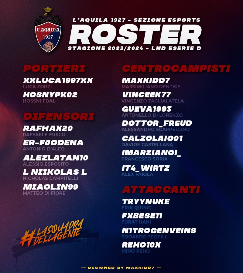 📌 𝙍𝙊𝙎𝘼 𝙐𝙁𝙁𝙄𝘾𝙄𝘼𝙇𝙀 📋
🏆 <a href="/LNDEsport1/">LND Esport</a> 🇮🇹
🎨 <a href="/MaxKidd7_/">十三🌶️</a> 

Lista completa ed aggiornata alla sessione di mercato di Febbraio 2024!
#LaSquadradellaGente 🦅