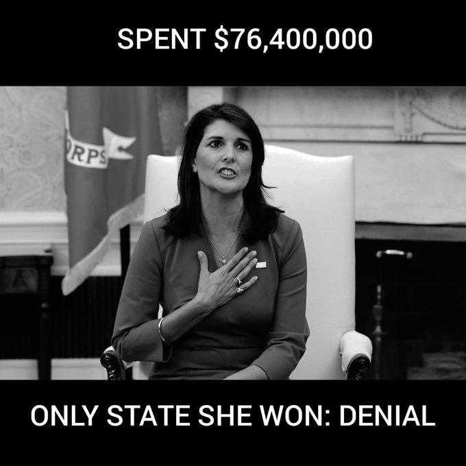 Nikki has spent $76 million and she hasn't won any states. Poor girl thinks she is still in the race.🤭