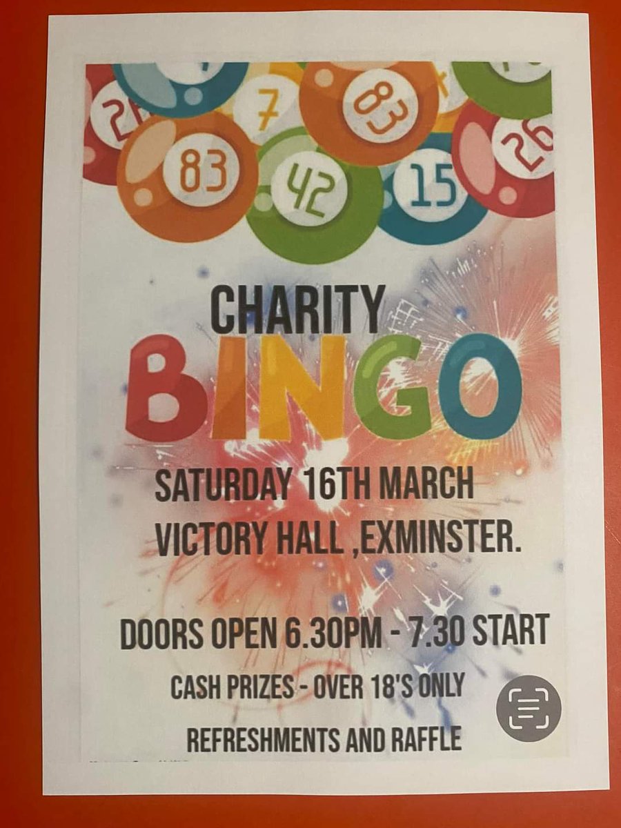We have Bingo here at the Hall in March. A great event for two great causes. Need to get down early for a table!

#bingo #exminster