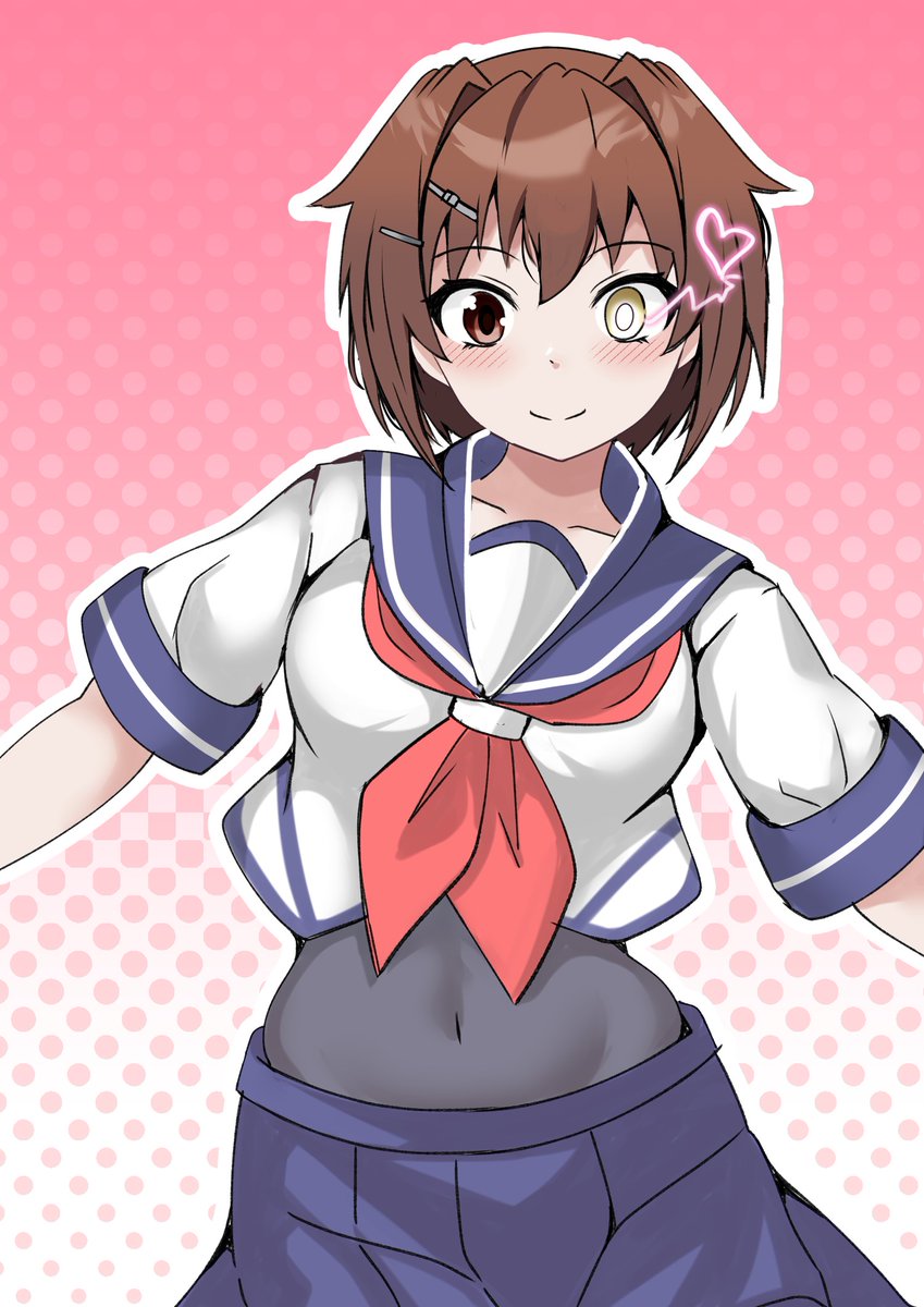 furutaka (kancolle) 1girl solo short hair brown hair school uniform heterochromia serafuku  illustration images