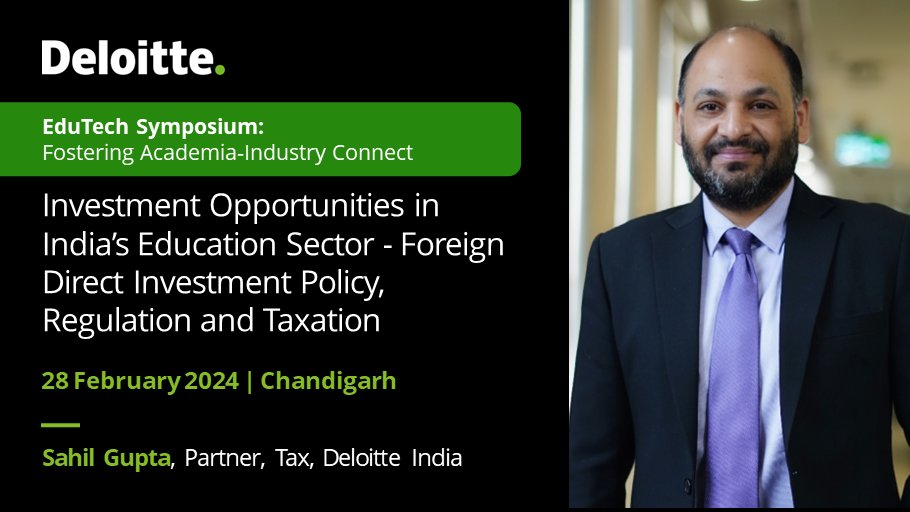Sahil Gupta, Partner, Tax, Deloitte India, is set to deliver the theme address and moderate a panel discussion at the “EduTech Symposium: Fostering Academia-Industry Connect,” organised by CII.

Watch this space to learn more.

#InvestmentOpportunities #FutureWorkforce