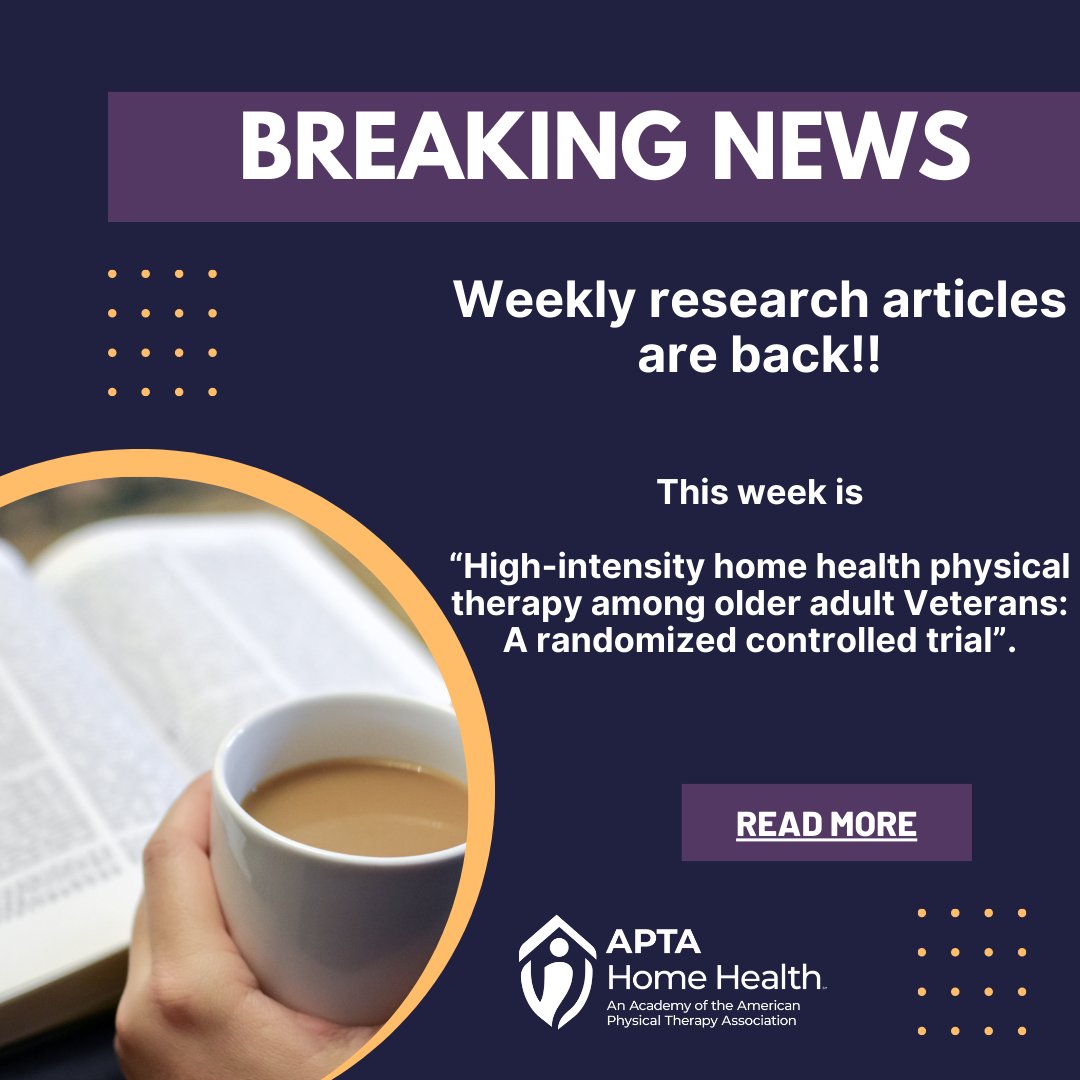 Join us in elevating our home health practice with articles to broaden evidence-based practice! #AHH #APTAHomeHealth #APTA #HomeHealth #HomeHealthPT #HomeHealthPTA #PhysicalTherapy #PhysicalTherapist #PhysicalTherapistAssistant
