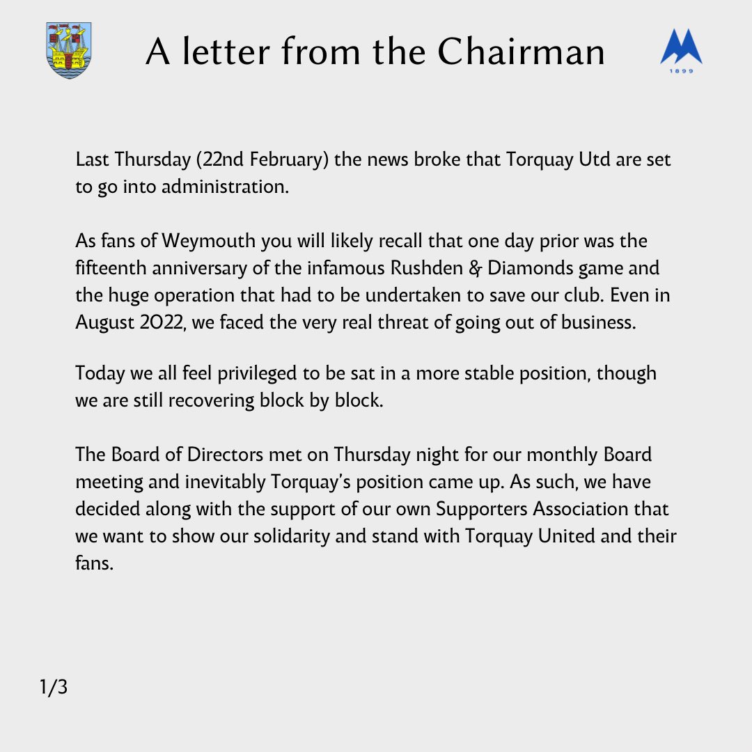 Weymouth FC tweet media