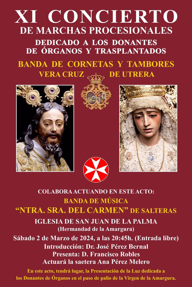 "#Músicos que salvan #vidas". XI Concierto dedicado a los #DonantesDeÓrganos y Trasplantados. #Sevilla 2 de marzo. <a href="/Hdad_Amargura/">Hermandad de la Amargura</a> <a href="/ccyttveracruz/">BCT Vera-Cruz Utrera</a> <a href="/CarmenDSalteras/">El Carmen de Salteras</a> <a href="/Archisevilla1/">Archidiócesis de Sevilla</a> <a href="/ElConsejoSev/">Consejo HH y CC Sevilla</a> <a href="/pacorob44267408/">pacorobles</a> <a href="/Marco_Larriba/">Marco Larriba</a> #SemanaSanta2024 #TDSCofrade #ASacro
