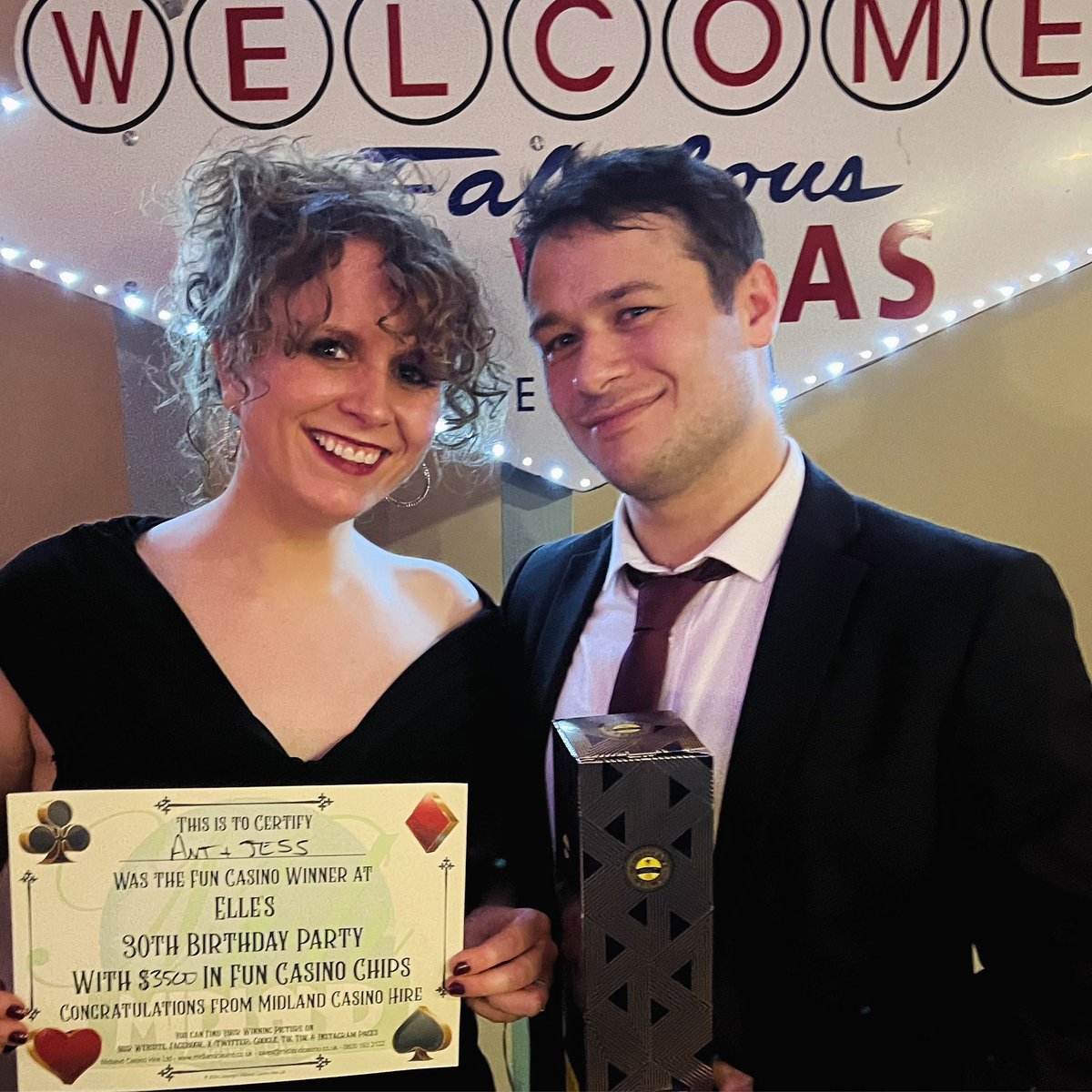 Congratulations to Ant & Jess for hitting the jackpot at Elle’s 30th Birthday bash! They owned the Fun Casino with 3500 chips at the stunning Aquarius Ballroom Suite in Hednesford #CasinoRoyalty #MidlandCasinoHire #EventEntertainment #CasinoFun #PartyTime #CasinoNight