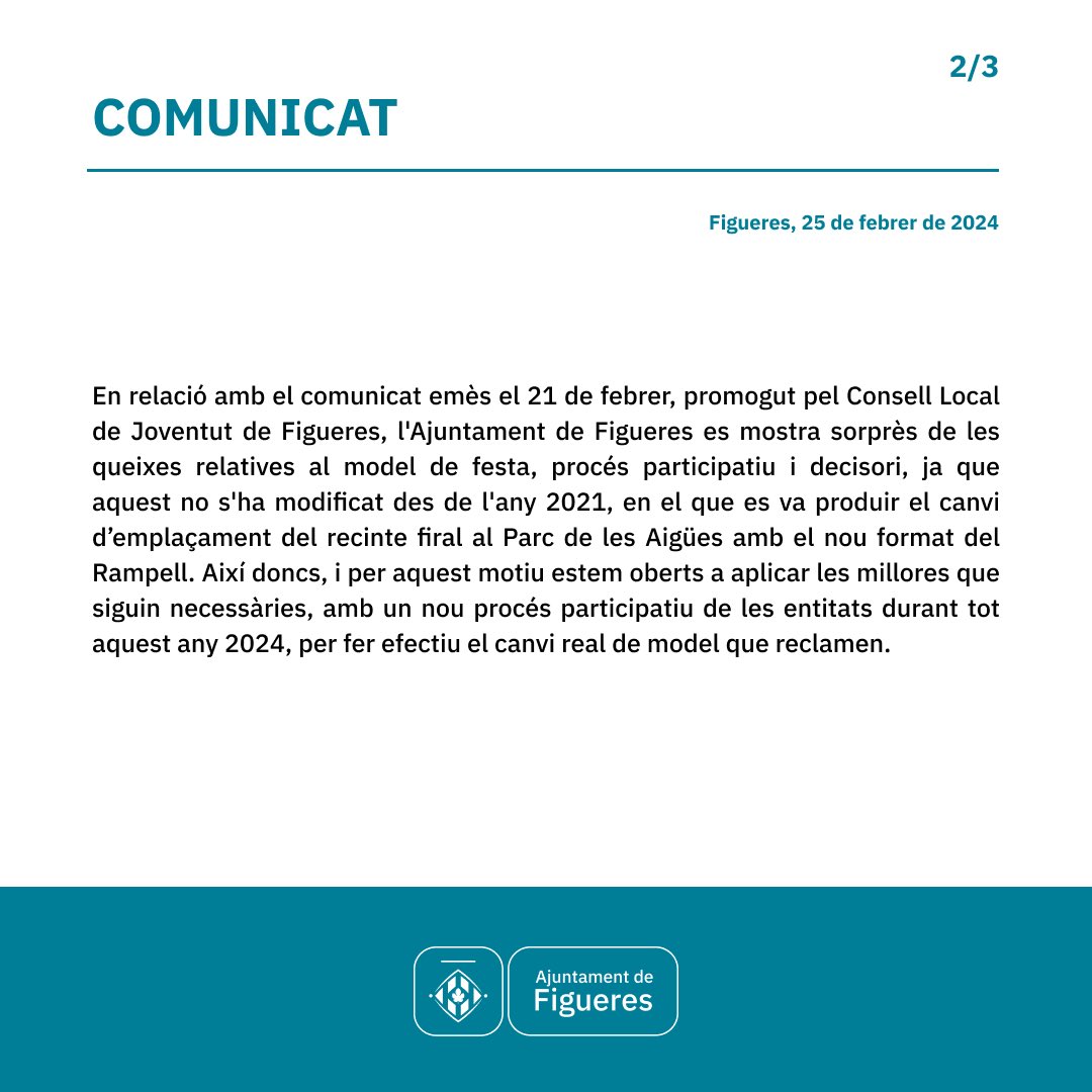 ajfigueres's tweet photo. ℹ️ Comunicat de l’Ajuntament de Figueres https://t.co/OGqInBjeTd