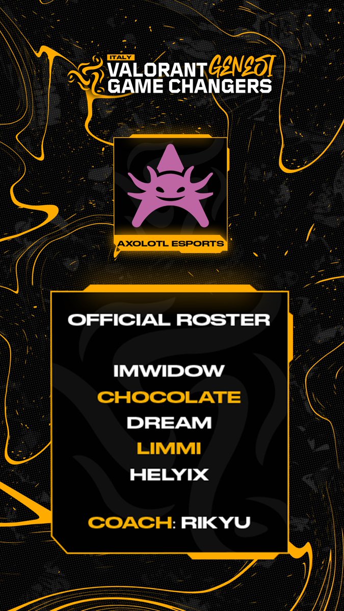 King Esport (@king___esport) on Twitter photo Ecco a voi il roster ufficiale del team <a href="/Axolotl_Esports/">Axolotl Esports</a> PinkDevils 🔥
▫️ <a href="/Limmi_x/">Limmi_x</a>
▫️ <a href="/cioccolata001/">Chocolate 🤍</a>
▫️ <a href="/ImWidowVLR/">widow</a>
▫️ <a href="/Helyixx/">Helyix</a>
▫️ <a href="/Red_Panda79/">Яyv❄️</a>
▪️ Coach: <a href="/DJRikyu/">Rikyu</a>
#VALORANT <a href="/itVALORANT/">VALORANT - Italia</a> Ecco a voi il roster ufficiale del team <a href="/Axolotl_Esports/">Axolotl Esports</a> PinkDevils 🔥
▫️ <a href="/Limmi_x/">Limmi_x</a>
▫️ <a href="/cioccolata001/">Chocolate 🤍</a>
▫️ <a href="/ImWidowVLR/">widow</a>
▫️ <a href="/Helyixx/">Helyix</a>
▫️ <a href="/Red_Panda79/">Яyv❄️</a>
▪️ Coach: <a href="/DJRikyu/">Rikyu</a>
#VALORANT <a href="/itVALORANT/">VALORANT - Italia</a>
