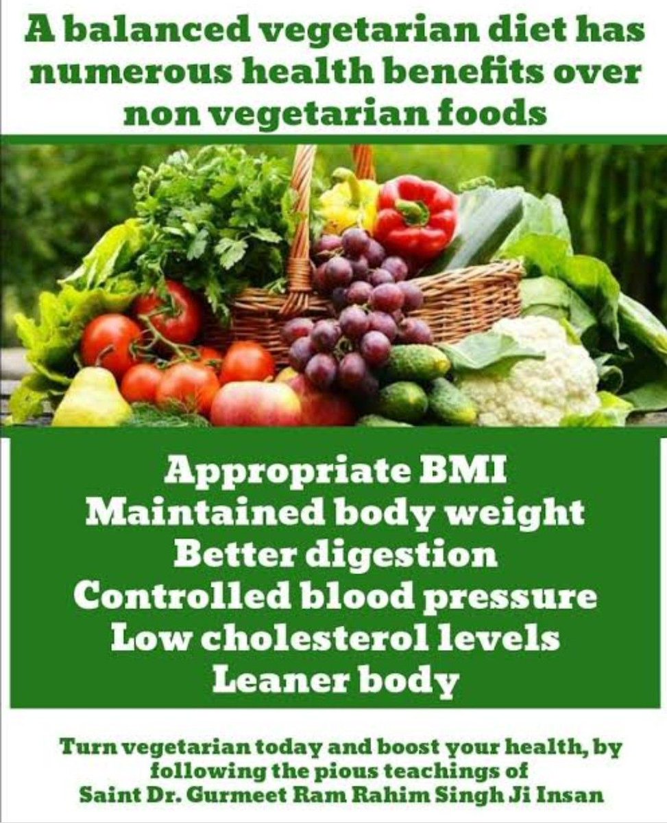 A well balanced diet is necessary for healthy body & mind. Millions have adopted vegetarianism & are living diseases free life today. By following the pious guidance of Saint Ram Rahim Ji. 
#PowerOfVeg