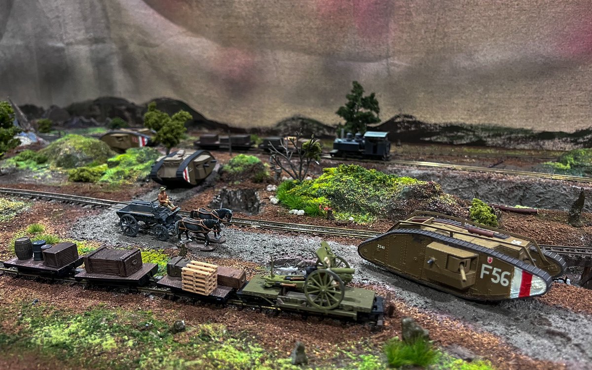 Trenches by Helensburgh & District MRC. The layout is a representation of the narrow gauge railways in Northern France/Belgium used by the Allies to supply the front lines during the First World War.