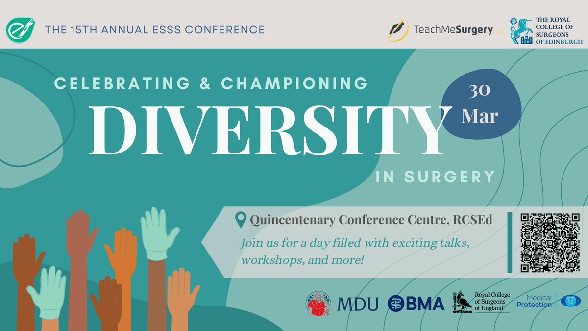 The Edinburgh Student Surgical Society's (ESSS) 15th Annual Undergraduate Surgery and Trauma Conference takes place soon! Join the society on 30 March for the conference, themed around celebrating and championing diversity in surgery. Learn more: tinyurl.com/5n6b29ek