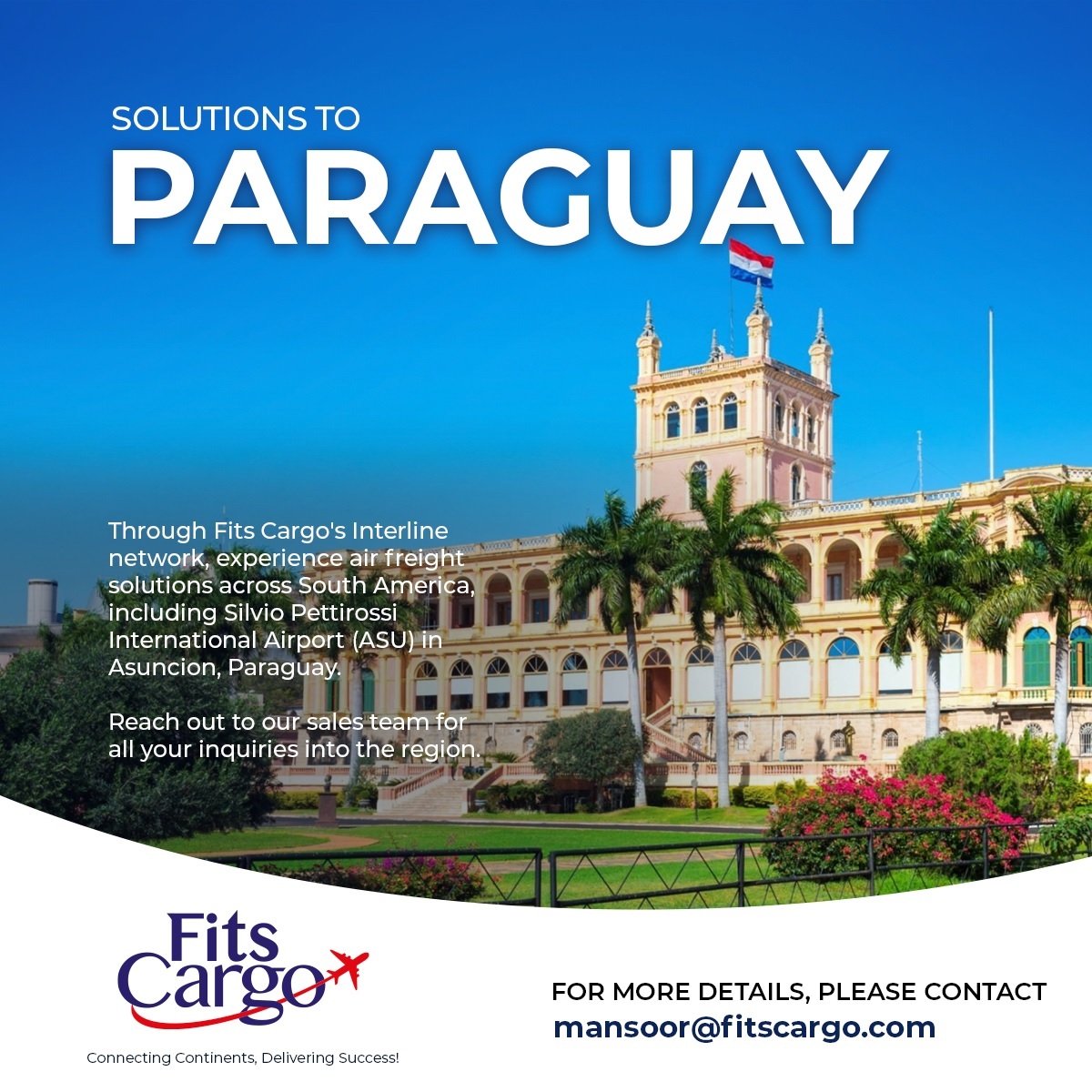 For any Air export shipments from BOM, COK or GOI to Asuncion (ASU), Paraguay, please feel free to contact me on mansoor@fitscargo.com #Aircargo #Export #Airfreight #import #logistics #Freightforwarding #Supplychain #Pharmaexport #Asuncion #paraguay #Pharmaceuticalpackaging