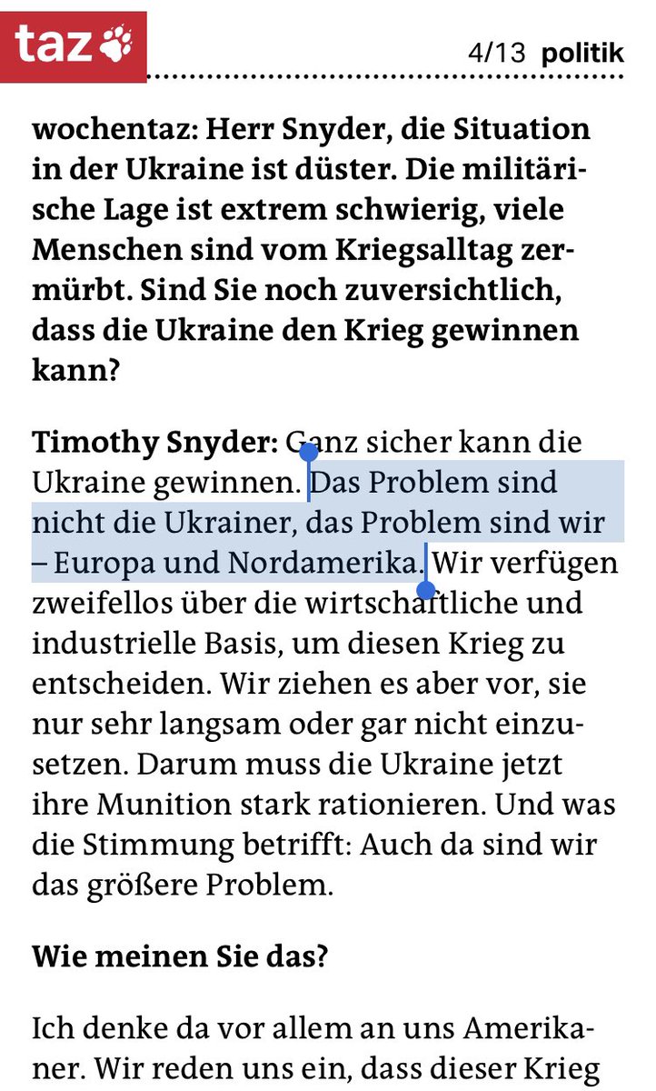 Ich habe mit Timothy Snyder über den Krieg in der Ukraine, die Verantwortung des Westens, Putins Vorstellung von Geschichte und deutsche Debattenkultur gesprochen @wochentaz @tazgezwitscher @TimothyDSnyder taz.de/Historiker-Sny…