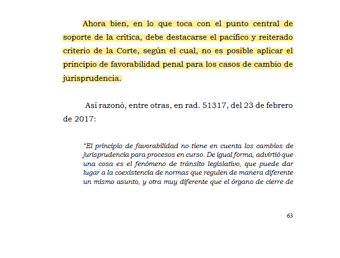 Melovides's tweet photo. No es posible aplicar el principio de favorabilidad penal para los casos de cambio de jurisprudencia. https://t.co/LnK69DECQi