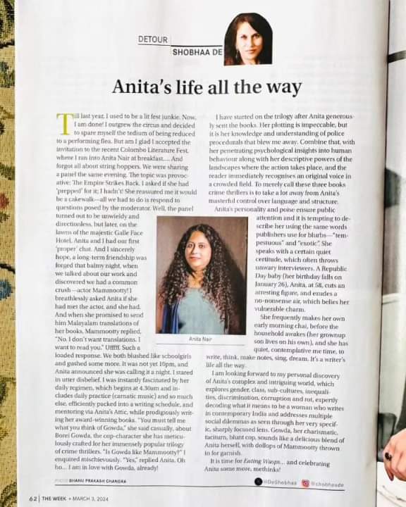 This is do rare and amazing. A Writer writing about another Writer:) @DeShobhaa @anitanairauthor