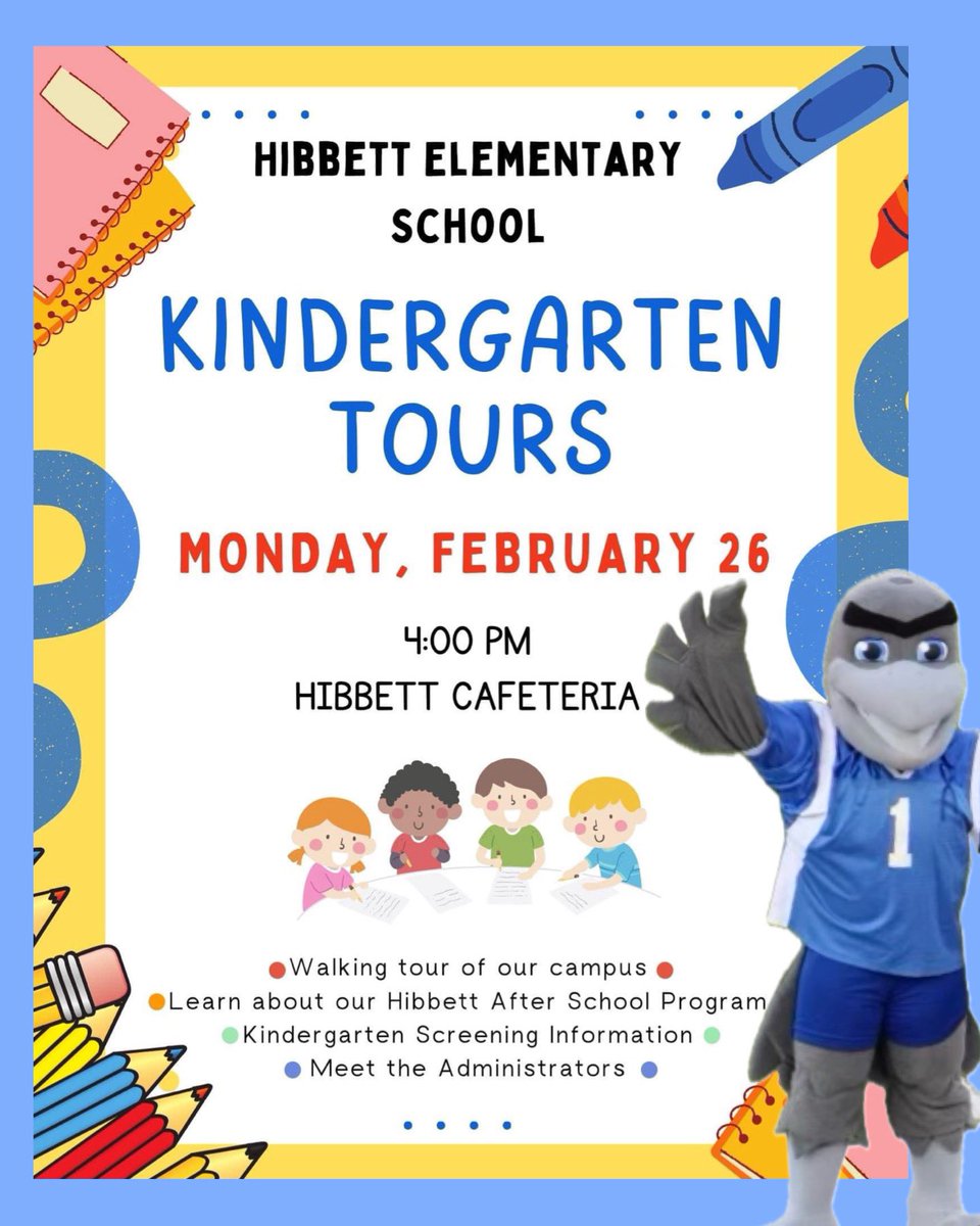 AndiLinville's tweet photo. Can’t wait to meet some little friends tomorrow and introduce them to Falco &amp; our Hibbett Fam! Pls share with those that have an upcoming kindergartener. Registration opens March 1. Hibbett is welcoming students in Kindergarten THROUGH 6th grade! #WeAreFalcons #HibbettHereWeGrow https://t.co/MzjNReK3MY