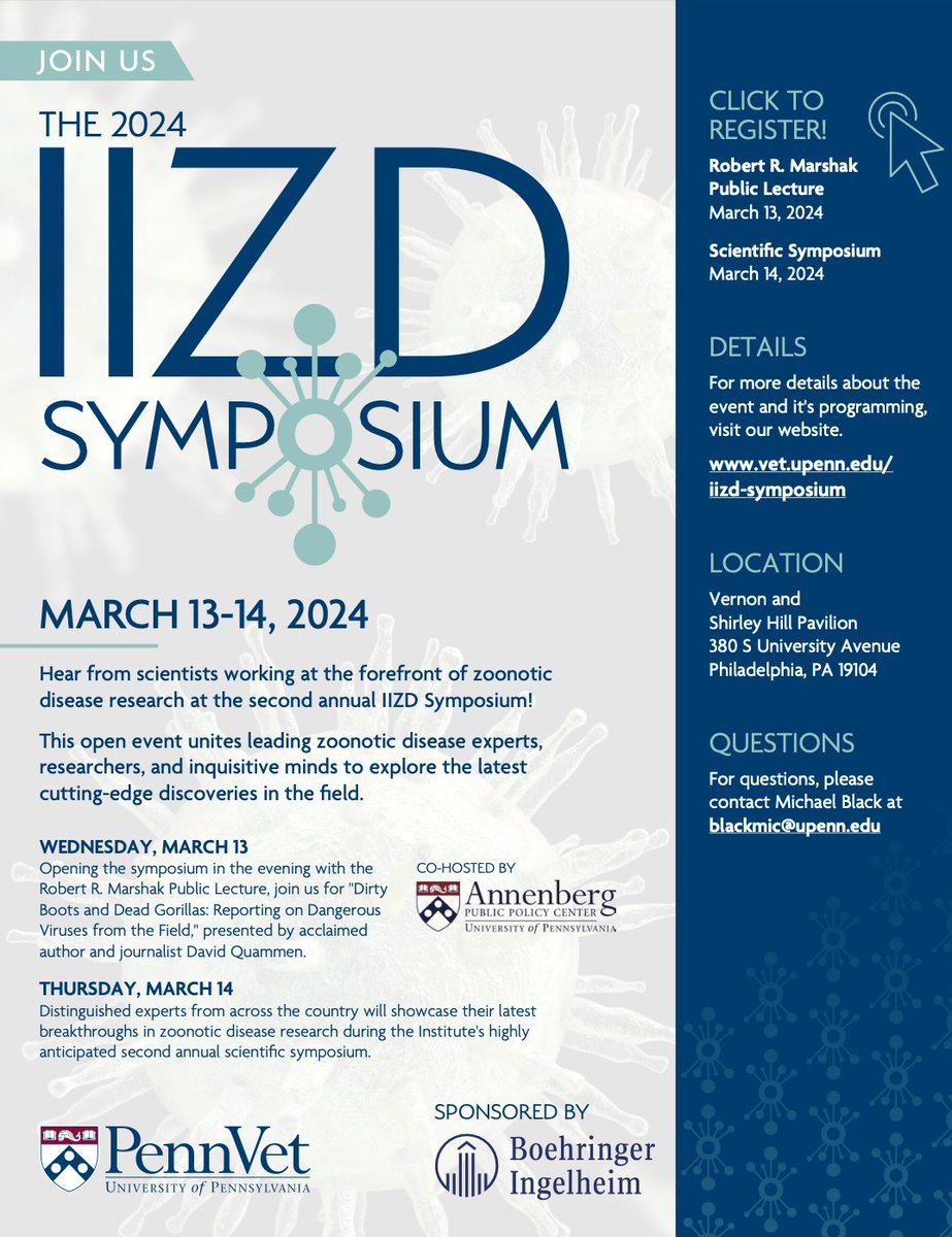 Outstanding Symposium on Zoonotic Disease Research coming up at the Penn Vet School. Check it out!