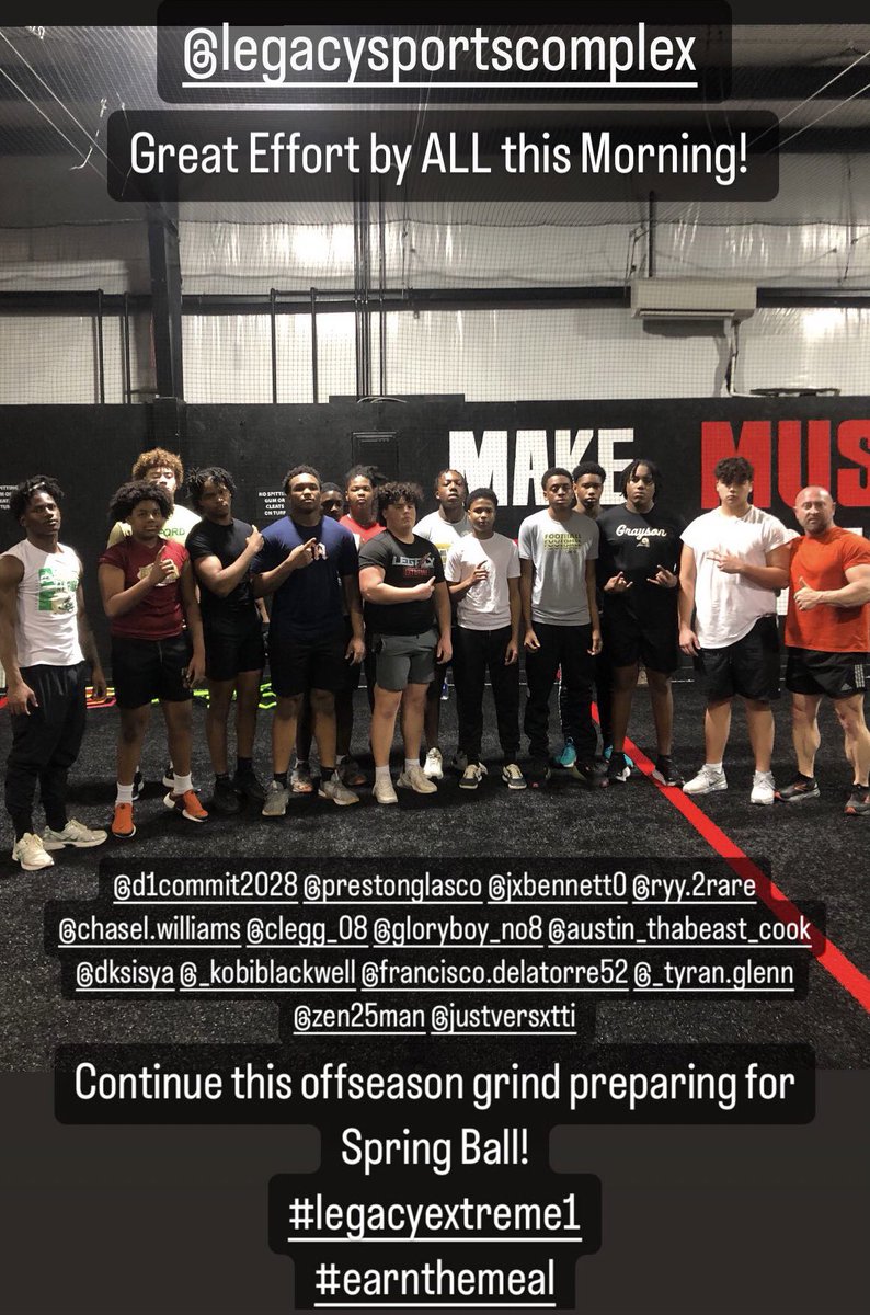 LegacyExtreme1's tweet photo. Great effort by ALL this morning! Continue this offseason grind preparing for Spring Ball! #legacyextreme1 #earnthemeal https://t.co/dklDVXznk0