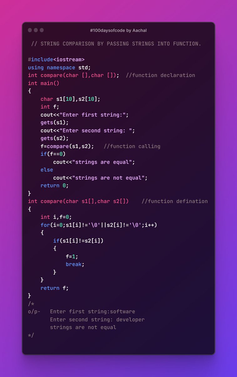 Aachal_Thaware's tweet image. Day 87/100 #100daysofcodechallenge
I have solved one more string problem using function 👇 #happycoding☘️
