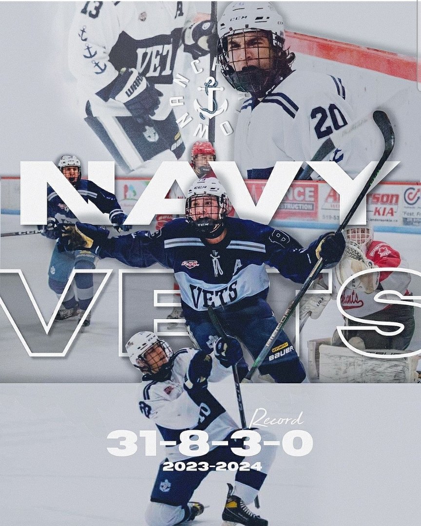The <a href="/WDSKNavyVets/">Woodstock Navy Vets</a> completed their regular season in 2nd place in the <a href="/PJHLOntario/">PJHL</a> Doherty Division with one of their best records in team history !!! ... they will face the <a href="/ParisTitans/">Paris Titans</a> in the Quarterfinals that begin on Thursday night at the Brant Sports Complex .. #anchortown