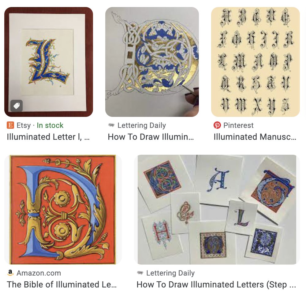 shannon_crabill's tweet image. I like those decorated capital letters that you see in medieval and Victorian texts. Illuminated letters? Similar skillset as calligraphy. 

#ArtTechChat