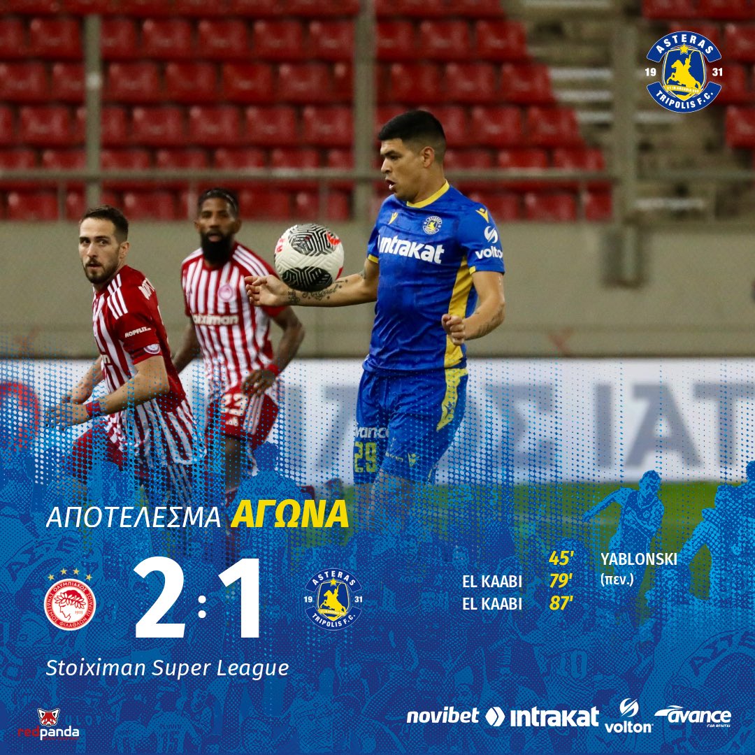 AsterasfcTwit's tweet photo. #asterastripolisfc #matchday24 #olyast #fulltime #StoiximanSuperLeague #slgr #intrakat #novibet #volton #avance_carrental_official https://t.co/yDHXzMVHvq