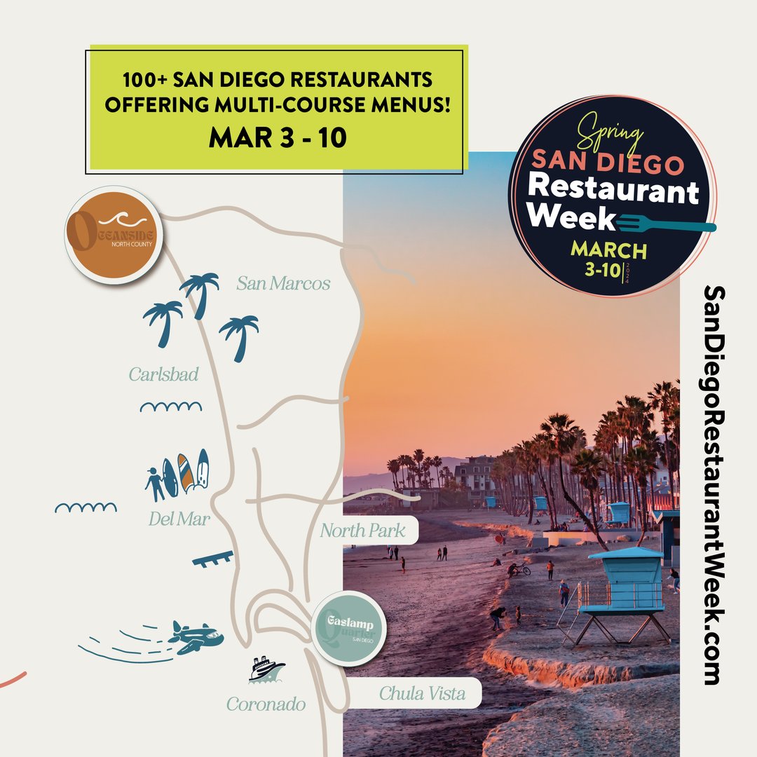The most delicious 8 days are 1 WEEK away! Who's ready? 100+ restaurants from Chula Vista to Oceanside are offering multi-course brunch, lunch, and dinner menus at a great value. These menus will be full of Spring flavors that will leave you wanting more. sandiegorestaurantweek.com