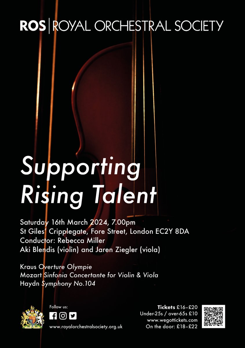 Join us, 16 March <a href="/stgilescg/">St Giles Cripplegate</a> for some fabulous rising talent in the form of Aki Blendis (violin) &amp; Jaren Ziegler (viola) for Mozart's Sinfonia Concertante. Also Haydn Symphony 104 &amp; Kraus Overture Olympie. 

TOP TIP: book in advance and it's cheaper! 😉bit.ly/3uLmZHz