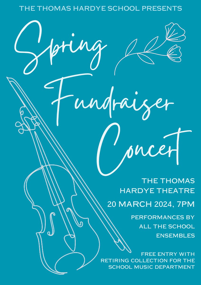 On 20th March, 7pm in The Thomas Hardye School Theatre the music department presents its annual Spring Fundraiser Concert! It will feature all our superb music ensembles and promises to be thoroughly entertaining.

All are welcome. Free entry, with a retiring collection!