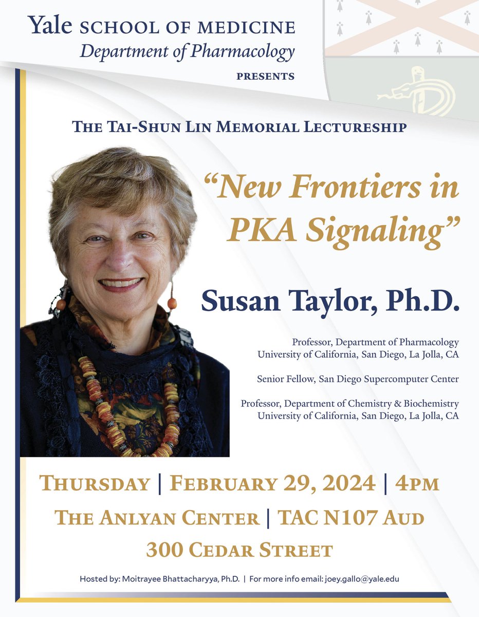 Join us for the 2024 Tai-Shun Lin Memorial Lecture in the Department of Pharmacology on Thurs Feb 29th at 4pm in TAC Auditorium - given by Susan Taylor. Reception to follow what is sure to be a superb lecture.