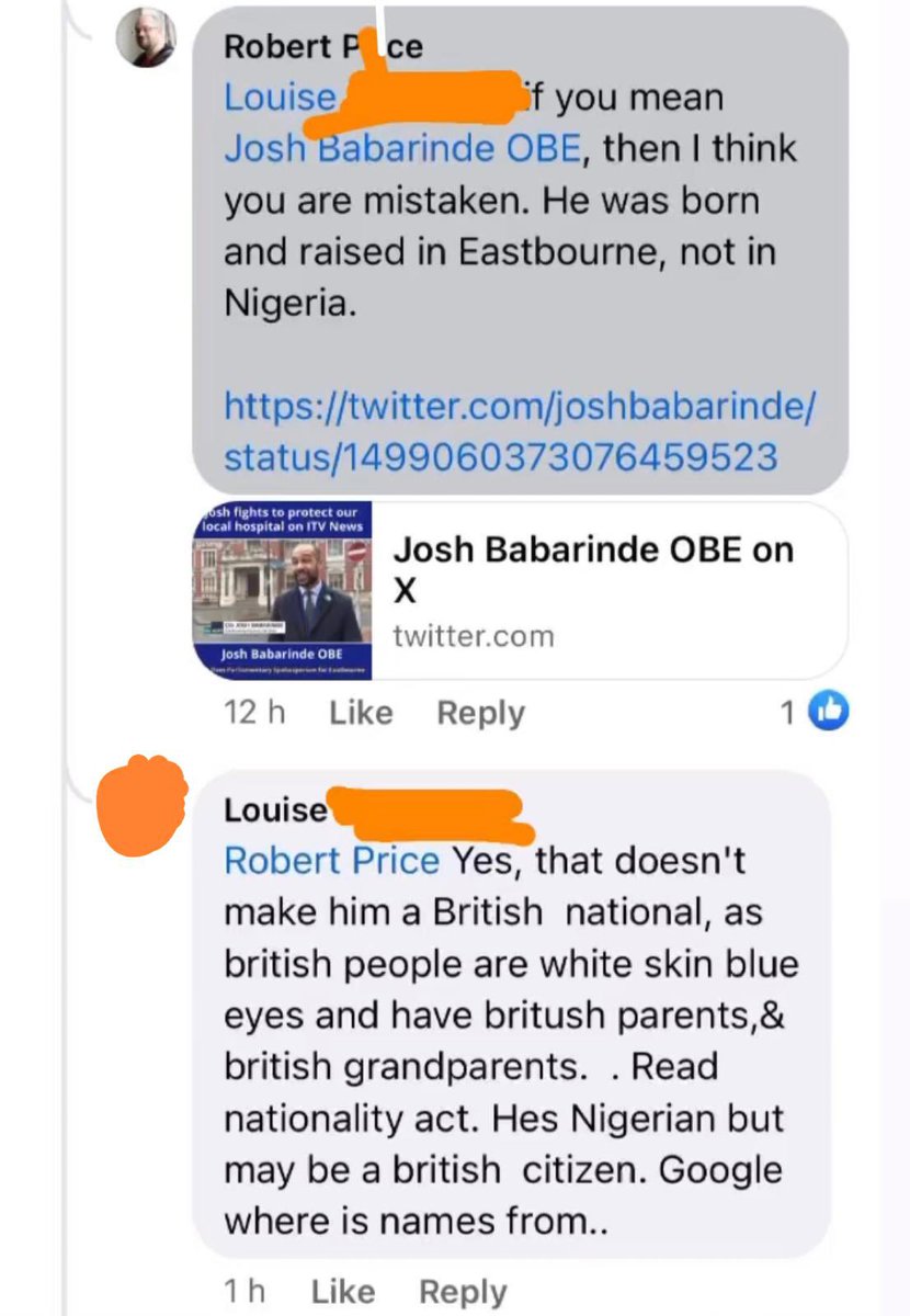 Sadly, this kind of racism is rife. Exhibit #3471: A debate between Facebook users on whether I’m a ‘British national’ (spoiler alert: I’m Eastbourne born & bred 🙄) Bonkers. And dangerous. This doesn’t happen in a vacuum. Those in public life must take the temperature down.