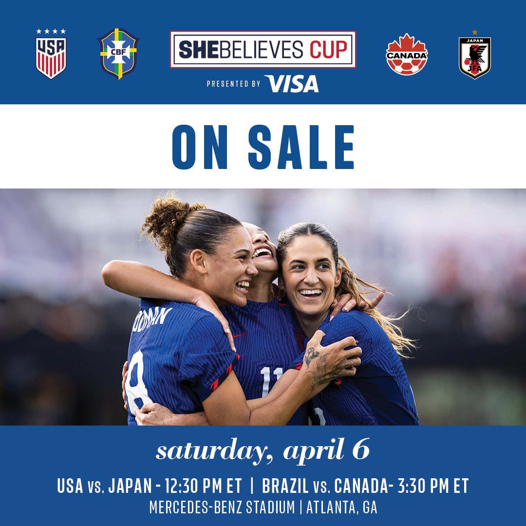 The She Believes Cup is coming to Atlanta! Tickets are available for the April 6th match, USA vs. Japan at 12:30 and Brazil vs. Canada at 3:30.  Click the link in our below to purchase your tickets now.  ⚽️ #weareafu #uswnt fevo-enterprise.com/Atlantafiresb