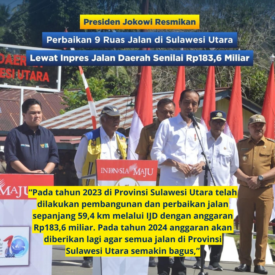 Presiden Joko Widodo memberikan tanda seremonial peresmian untuk sembilan ruas jalan di Sulawesi Utara, menandai komitmen pemerintah untuk meningkatkan infrastruktur dan mendukung pembangunan daerah. #KinerjaJokowi #NKRIMembangun #MelajuIndo